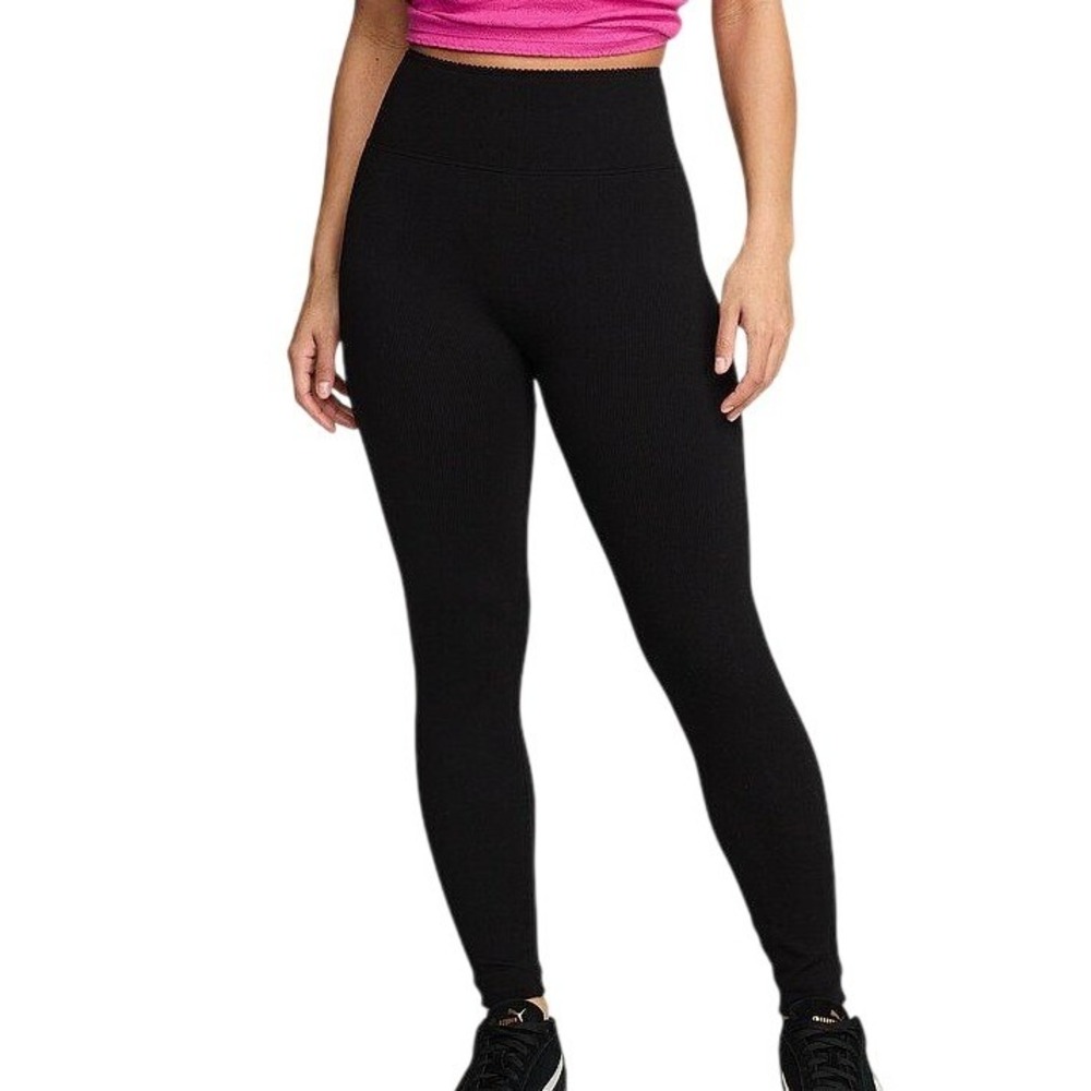 PINK Victoria's Secret Softest Seamless Ribbed Leggings Black Medium Short NEW